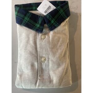 J. CREW Boys Shirt S 6-8 Oatmeal Rugby Polo Black Watch‎ Plaid Collar BH349 NWT